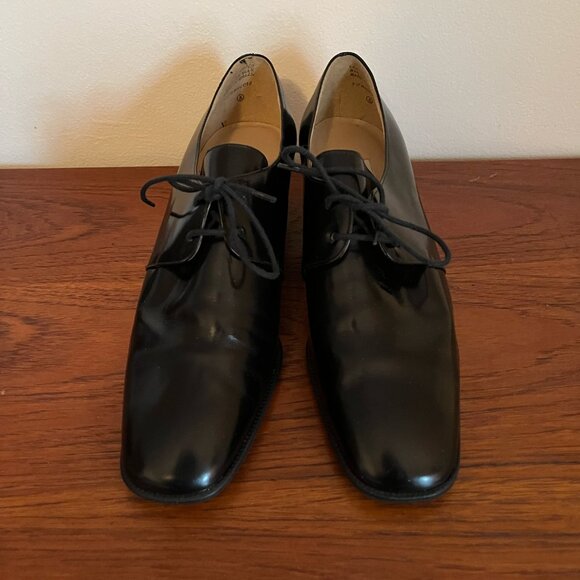 Vintage Black Leather Enzo Angiolini Heeled Oxford Lace Ups - 8 / 8.5 - Picture 5 of 6
